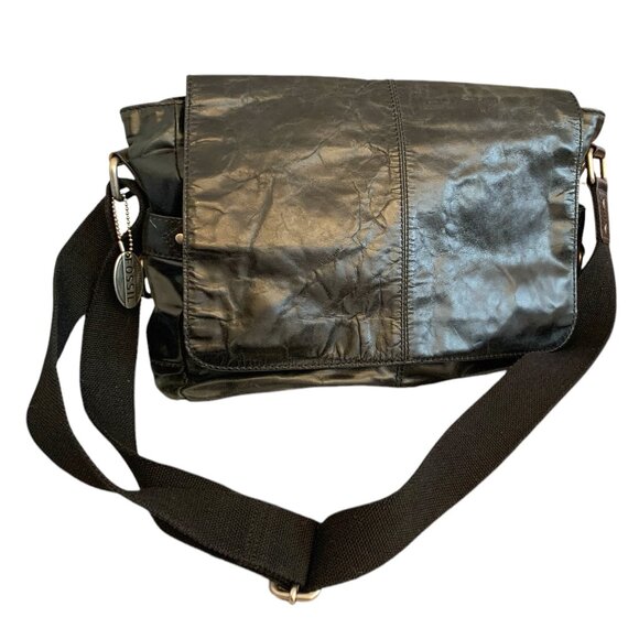 FOSSIL Black Leather Messenger Bag - Picture 2 of 2